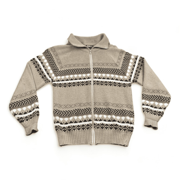 Vintage Blair Cardigan Sweater Adult MEDIUM Brown Fair Isle Zip Big Lebowski 80s - Picture 1 of 7